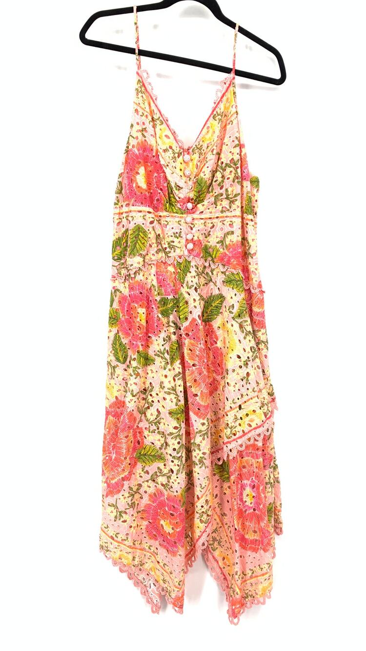 Farm Rio Blooming Floral Cotton Midi Dress XL Asymmetrical Hem Multicolor Floral - Picture 1 of 7